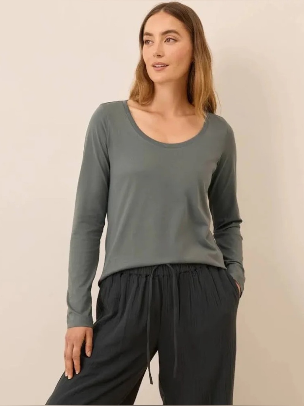 Pact Women’s Organic Cotton Softspun Long Sleeve Scoop Neck Shirt XL Green